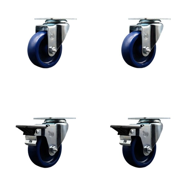 Service Caster 3.5'' Solid Poly Wheel Swivel Top Plate Caster Set with 2 Posi Brakes, 4PK SCC-20S3514-SPUS-2-PLB-2 - main